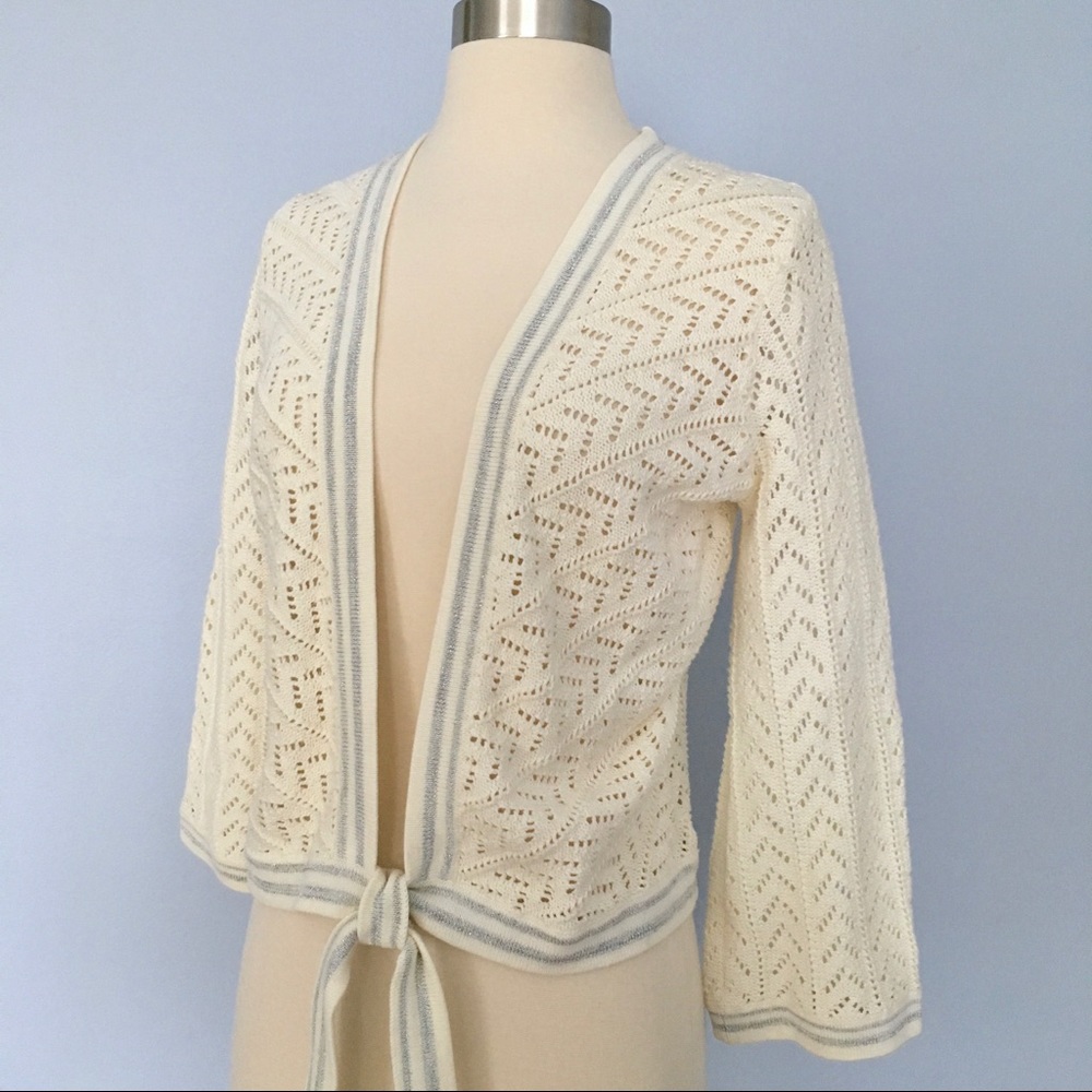 Sydney Easton Tie Front Bell Sleeve Sweater, Cream